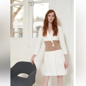 Elegant White and Tan Dress